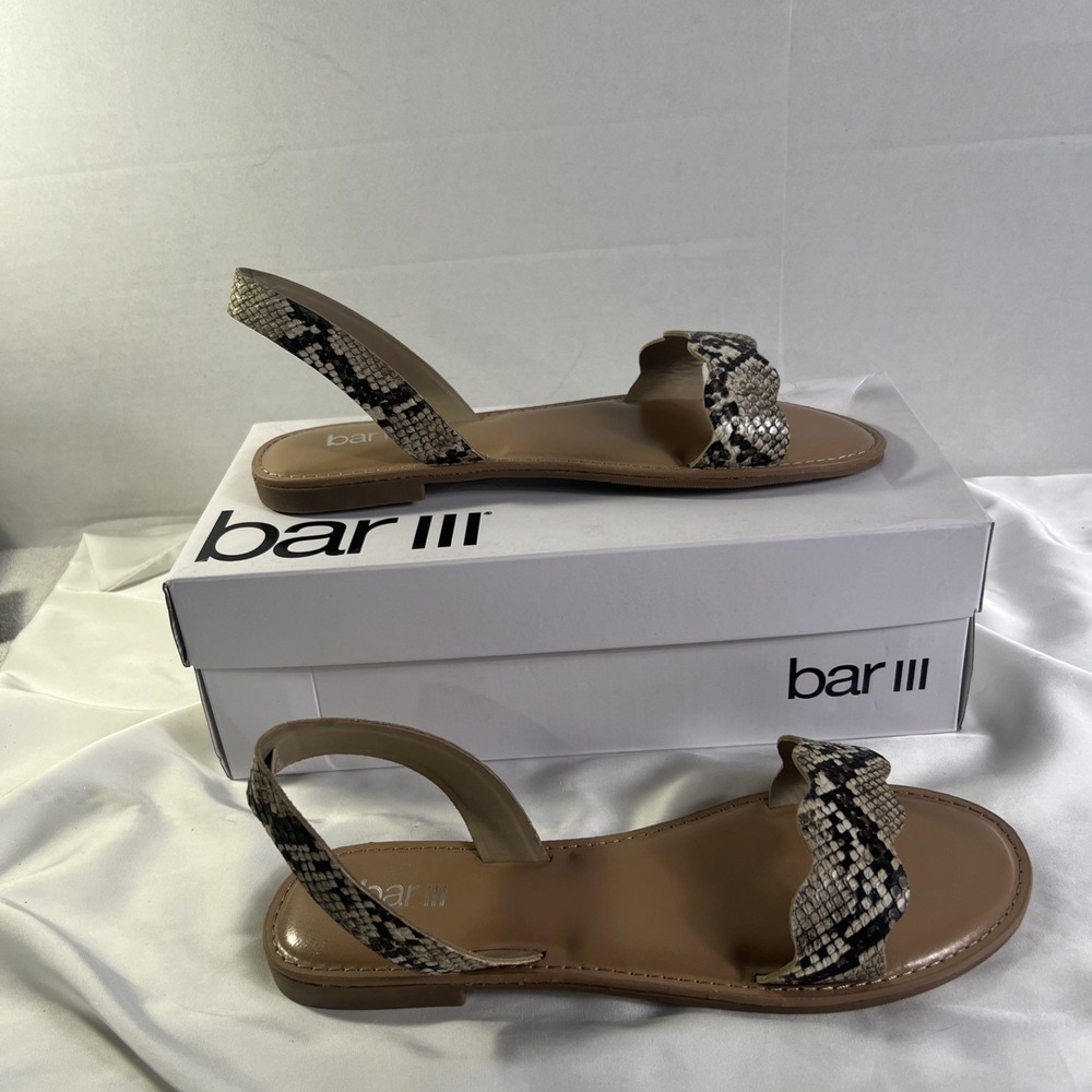 Bar 111 Leena Open Toe Snake Print Sandals Women's 8.5 Tan New In Box‎ Summer